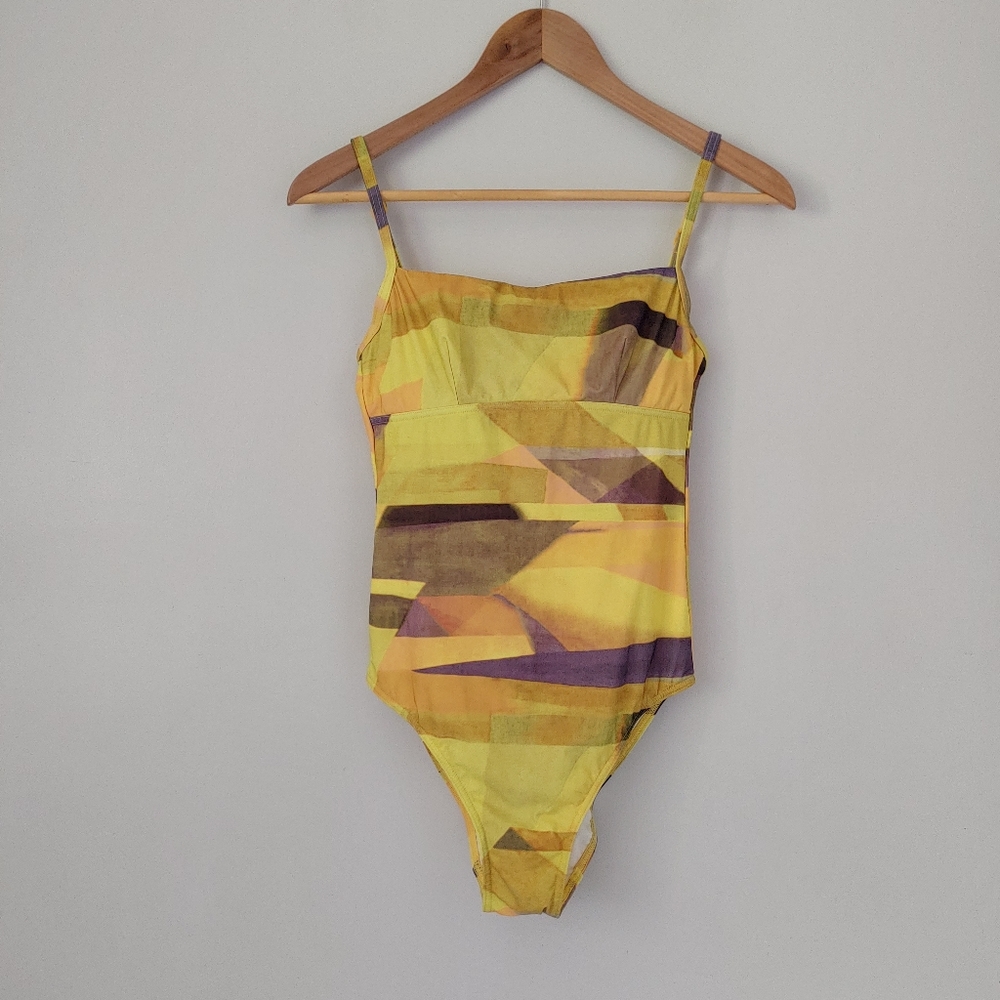Rasurel Swimsuit One Piece Size Small Yellow Abstract Print